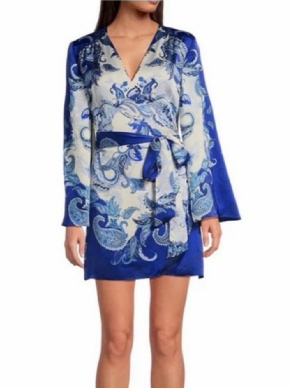 Gianni Bini Blue Paisley Satin Wrap Dress
